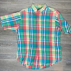 Vintage Men's Lands End Plaid Colorful Button Down (XL)